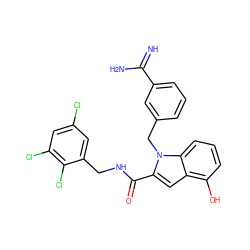 N=C(N)c1cccc(Cn2c(C(=O)NCc3cc(Cl)cc(Cl)c3Cl)cc3c(O)cccc32)c1 ZINC000003831872