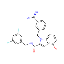 N=C(N)c1cccc(Cn2c(C(=O)NCc3cc(F)cc(F)c3)cc3c(O)cccc32)c1 ZINC000003831923