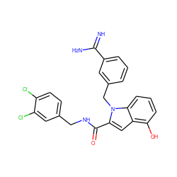 N=C(N)c1cccc(Cn2c(C(=O)NCc3ccc(Cl)c(Cl)c3)cc3c(O)cccc32)c1 ZINC000003831859