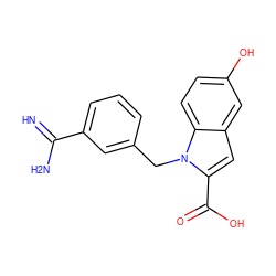 N=C(N)c1cccc(Cn2c(C(=O)O)cc3cc(O)ccc32)c1 ZINC000008552717