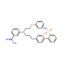 N=C(N)c1cccc(N(CCCc2ccc(-c3ccccc3S(N)(=O)=O)cc2)CCOc2ccccc2)c1 ZINC000026836243