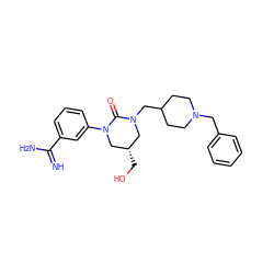 N=C(N)c1cccc(N2C[C@@H](CO)CN(CC3CCN(Cc4ccccc4)CC3)C2=O)c1 ZINC000653724806