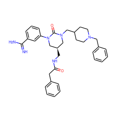 N=C(N)c1cccc(N2C[C@H](CNC(=O)Cc3ccccc3)CN(CC3CCN(Cc4ccccc4)CC3)C2=O)c1 ZINC000653718803