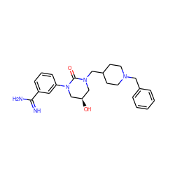 N=C(N)c1cccc(N2C[C@H](O)CN(CC3CCN(Cc4ccccc4)CC3)C2=O)c1 ZINC001772621503