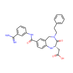 N=C(N)c1cccc(NC(=O)c2ccc3c(c2)CN(CCc2ccccc2)C(=O)[C@H](CC(=O)O)N3)c1 ZINC000013558908