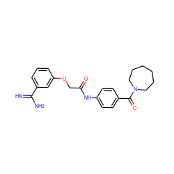 N=C(N)c1cccc(OCC(=O)Nc2ccc(C(=O)N3CCCCCC3)cc2)c1 ZINC000026380532