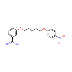 N=C(N)c1cccc(OCCCCCOc2ccc([N+](=O)[O-])cc2)c1 ZINC000169318682