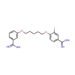 N=C(N)c1cccc(OCCCCCOc2ccc(C(=N)N)cc2I)c1 ZINC000169318684