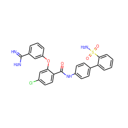 N=C(N)c1cccc(Oc2cc(Cl)ccc2C(=O)Nc2ccc(-c3ccccc3S(N)(=O)=O)cc2)c1 ZINC000013442951