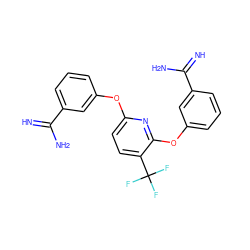 N=C(N)c1cccc(Oc2ccc(C(F)(F)F)c(Oc3cccc(C(=N)N)c3)n2)c1 ZINC000013797415