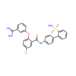 N=C(N)c1cccc(Oc2ccc(Cl)cc2C(=O)Nc2ccc(-c3ccccc3S(N)(=O)=O)cc2)c1 ZINC000013442940