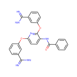 N=C(N)c1cccc(Oc2ccc(NC(=O)c3ccccc3)c(Oc3cccc(C(=N)N)c3)n2)c1 ZINC000013797408