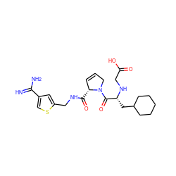 N=C(N)c1csc(CNC(=O)[C@@H]2C=CCN2C(=O)[C@@H](CC2CCCCC2)NCC(=O)O)c1 ZINC000036107703