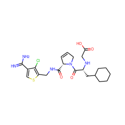 N=C(N)c1csc(CNC(=O)[C@@H]2C=CCN2C(=O)[C@@H](CC2CCCCC2)NCC(=O)O)c1Cl ZINC000036107705