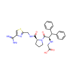 N=C(N)c1csc(CNC(=O)[C@@H]2CCCN2C(=O)[C@H](NCC(=O)O)C(c2ccccc2)c2ccccc2)n1 ZINC000027186527