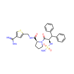 N=C(N)c1csc(CNC(=O)[C@@H]2CCCN2C(=O)[C@H](NS(N)(=O)=O)C(c2ccccc2)c2ccccc2)c1 ZINC000053174618