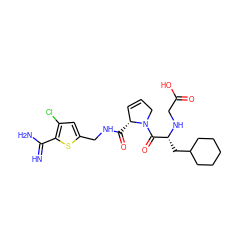 N=C(N)c1sc(CNC(=O)[C@@H]2C=CCN2C(=O)[C@@H](CC2CCCCC2)NCC(=O)O)cc1Cl ZINC000036107694