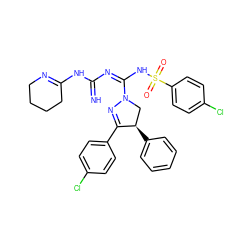 N=C(N=C(NS(=O)(=O)c1ccc(Cl)cc1)N1C[C@@H](c2ccccc2)C(c2ccc(Cl)cc2)=N1)NC1=NCCCC1 ZINC001772588938