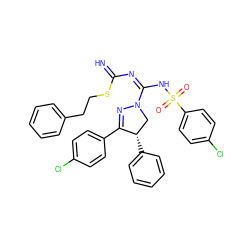 N=C(N=C(NS(=O)(=O)c1ccc(Cl)cc1)N1C[C@H](c2ccccc2)C(c2ccc(Cl)cc2)=N1)SCCc1ccccc1 ZINC001772583800