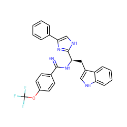 N=C(N[C@H](Cc1c[nH]c2ccccc12)c1nc(-c2ccccc2)c[nH]1)c1ccc(OC(F)(F)F)cc1 ZINC000028020864