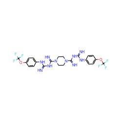 N=C(NC(=N)N1CCN(C(=N)NC(=N)Nc2ccc(OC(F)(F)F)cc2)CC1)Nc1ccc(OC(F)(F)F)cc1 ZINC001772608031