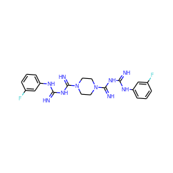 N=C(NC(=N)N1CCN(C(=N)NC(=N)Nc2cccc(F)c2)CC1)Nc1cccc(F)c1 ZINC001772570133