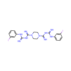 N=C(NC(=N)N1CCN(C(=N)NC(=N)Nc2cccc(I)c2)CC1)Nc1cccc(I)c1 ZINC001772580879