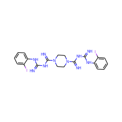 N=C(NC(=N)N1CCN(C(=N)NC(=N)Nc2ccccc2I)CC1)Nc1ccccc1I ZINC001772599105