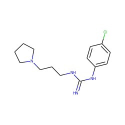 N=C(NCCCN1CCCC1)Nc1ccc(Cl)cc1 ZINC000013809070