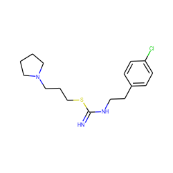 N=C(NCCc1ccc(Cl)cc1)SCCCN1CCCC1 ZINC000096939831