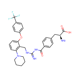 N=C(NCc1c(Oc2ccc(C(F)(F)F)cc2)cccc1N1CCCCC1)NC(=O)c1ccc(C[C@H](N)C(=O)O)cc1 ZINC000653846531