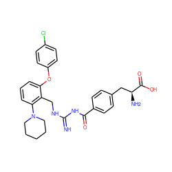 N=C(NCc1c(Oc2ccc(Cl)cc2)cccc1N1CCCCC1)NC(=O)c1ccc(C[C@H](N)C(=O)O)cc1 ZINC000653843508