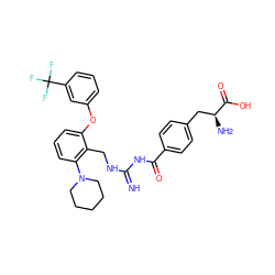 N=C(NCc1c(Oc2cccc(C(F)(F)F)c2)cccc1N1CCCCC1)NC(=O)c1ccc(C[C@H](N)C(=O)O)cc1 ZINC000653850179