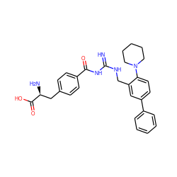 N=C(NCc1cc(-c2ccccc2)ccc1N1CCCCC1)NC(=O)c1ccc(C[C@H](N)C(=O)O)cc1 ZINC000653846262