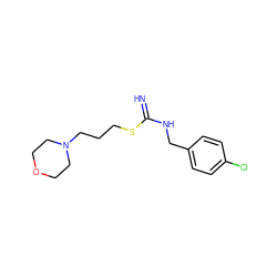 N=C(NCc1ccc(Cl)cc1)SCCCN1CCOCC1 ZINC000096939827