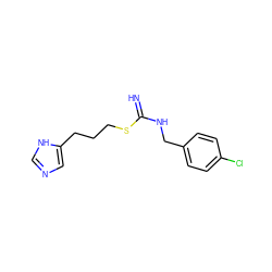 N=C(NCc1ccc(Cl)cc1)SCCCc1cnc[nH]1 ZINC000001538319