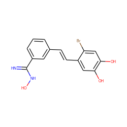 N=C(NO)c1cccc(/C=C/c2cc(O)c(O)cc2Br)c1 ZINC001772598906