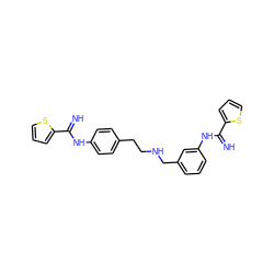 N=C(Nc1ccc(CCNCc2cccc(NC(=N)c3cccs3)c2)cc1)c1cccs1 ZINC000098208984