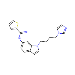 N=C(Nc1ccc2ccn(CCCCn3ccnc3)c2c1)c1cccs1 ZINC000034806415