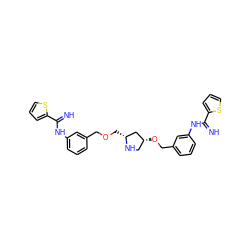 N=C(Nc1cccc(COC[C@@H]2C[C@H](OCc3cccc(NC(=N)c4cccs4)c3)CN2)c1)c1cccs1 ZINC000098208545