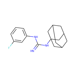 N=C(Nc1cccc(F)c1)NC12CC3CC(CC(C3)C1)C2 ZINC000013822257