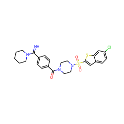 N=C(c1ccc(C(=O)N2CCN(S(=O)(=O)c3cc4ccc(Cl)cc4s3)CC2)cc1)N1CCCCC1 ZINC000026179992