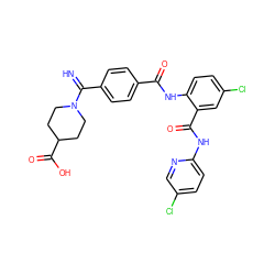 N=C(c1ccc(C(=O)Nc2ccc(Cl)cc2C(=O)Nc2ccc(Cl)cn2)cc1)N1CCC(C(=O)O)CC1 ZINC000043552720