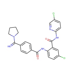 N=C(c1ccc(C(=O)Nc2ccc(Cl)cc2C(=O)Nc2ccc(Cl)cn2)cc1)N1CCCC1 ZINC000038472783