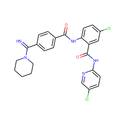 N=C(c1ccc(C(=O)Nc2ccc(Cl)cc2C(=O)Nc2ccc(Cl)cn2)cc1)N1CCCCC1 ZINC000040915095