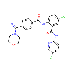 N=C(c1ccc(C(=O)Nc2ccc(Cl)cc2C(=O)Nc2ccc(Cl)cn2)cc1)N1CCOCC1 ZINC000040404866