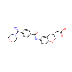 N=C(c1ccc(C(=O)Nc2ccc3c(c2)C[C@H](CC(=O)O)CO3)cc1)N1CCOCC1 ZINC000013781420