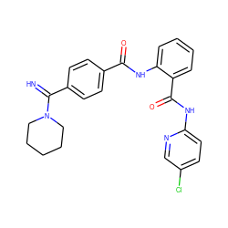 N=C(c1ccc(C(=O)Nc2ccccc2C(=O)Nc2ccc(Cl)cn2)cc1)N1CCCCC1 ZINC000034394381