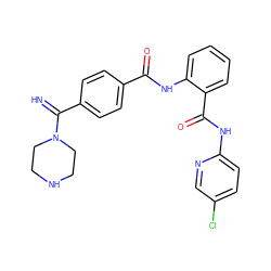 N=C(c1ccc(C(=O)Nc2ccccc2C(=O)Nc2ccc(Cl)cn2)cc1)N1CCNCC1 ZINC000087672206