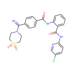 N=C(c1ccc(C(=O)Nc2ccccc2C(=O)Nc2ccc(Cl)cn2)cc1)N1CCS(=O)(=O)CC1 ZINC000040394848